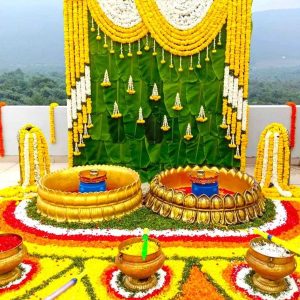 TRADATIONAL BANANA LEAVES HALDI SETUP