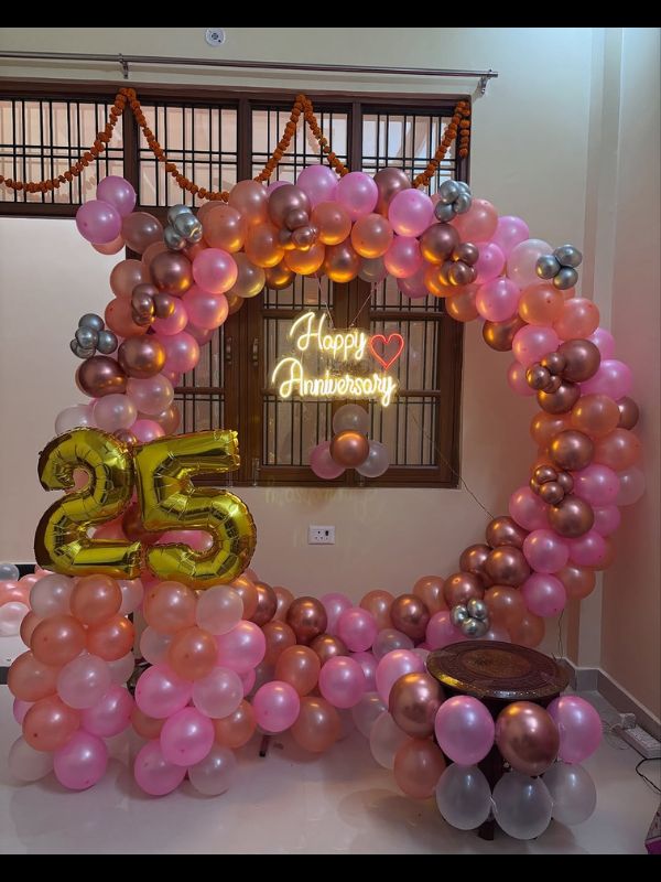 BABY PINK AND SILVER ANNIVERSARY DECOR